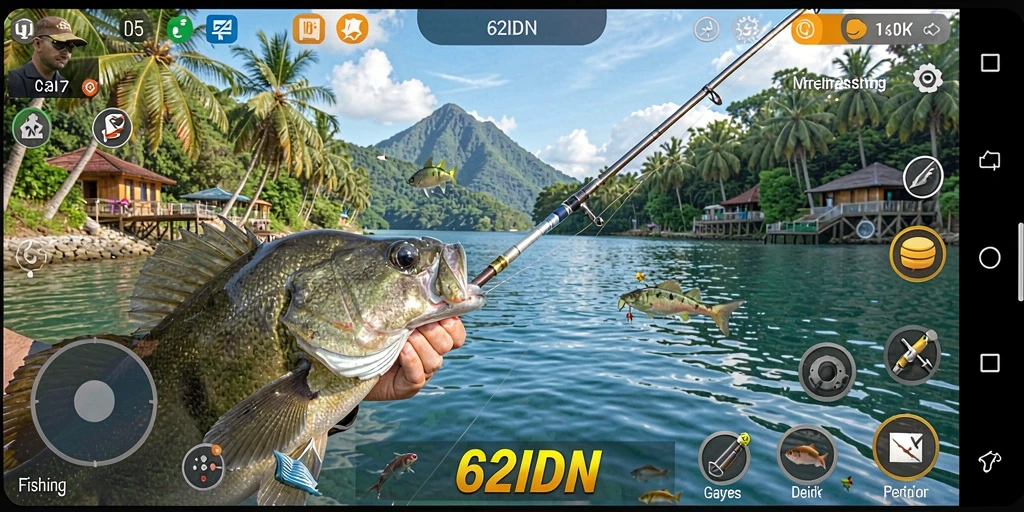 Tampilan gameplay 62IDN yang menakjubkan saat memancing.