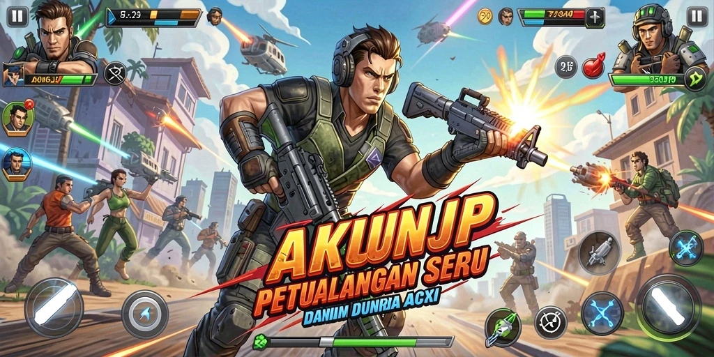 Screenshot utama AKUNJP menampilkan aksi seru dan gameplay yang mendebarkan.