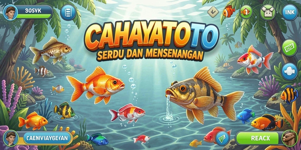 Screenshot gameplay CAHAYATOTO dengan aksi memancing yang mendebarkan.