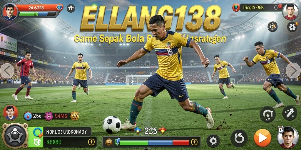 Tampilan gameplay ELANG138 dengan aksi dramatis di lapangan sepak bola.