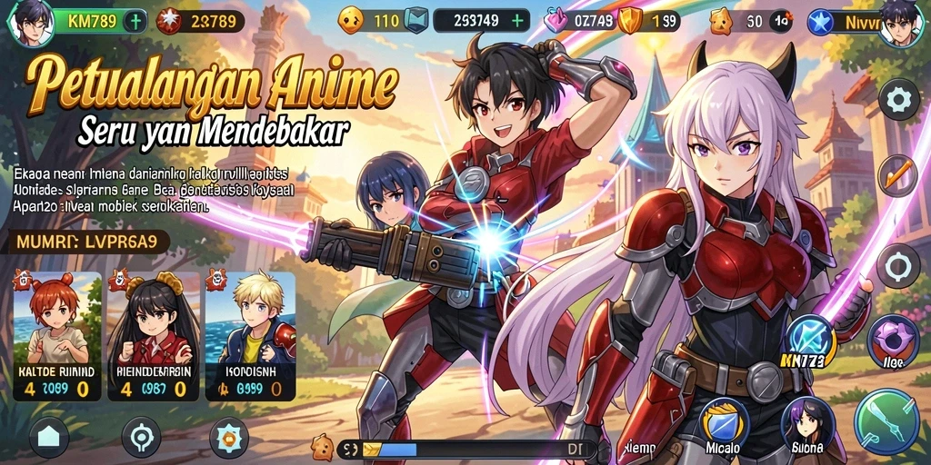 Screenshot gameplay KM789 menampilkan aksi seru dan karakter Anime yang menarik.
