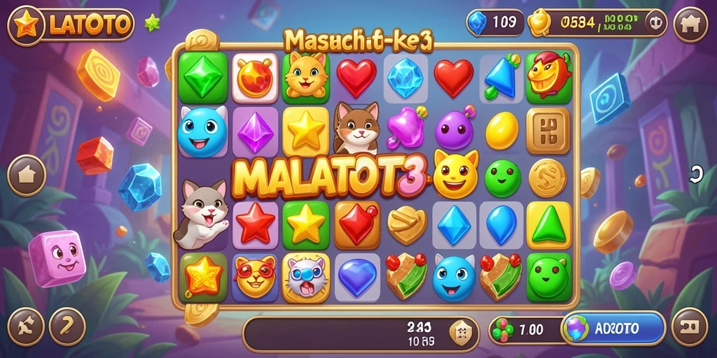 Screenshot gameplay LATOTO yang menunjukkan momen mencocokkan objek.