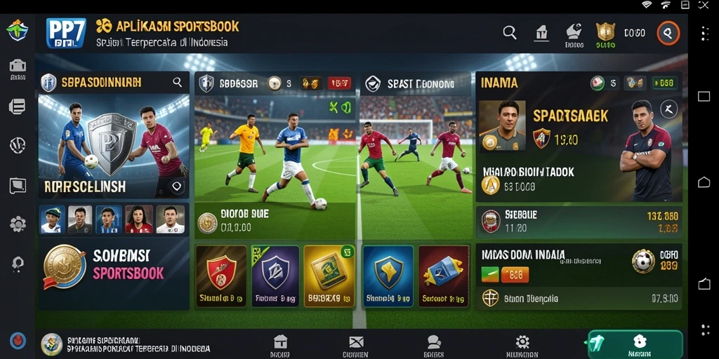 Screenshot utama PP7 menampilkan antarmuka aplikasi Sportsbook yang modern.