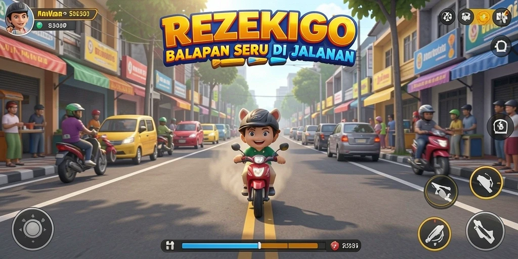 Gameplay seru dan mendebarkan dari REZEKIGO saat balapan di trek.