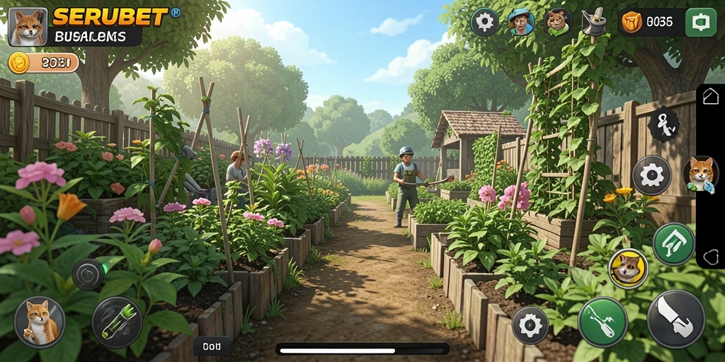 Tampilan gameplay SERUBET yang menyenangkan dan interaktif dalam bertani.