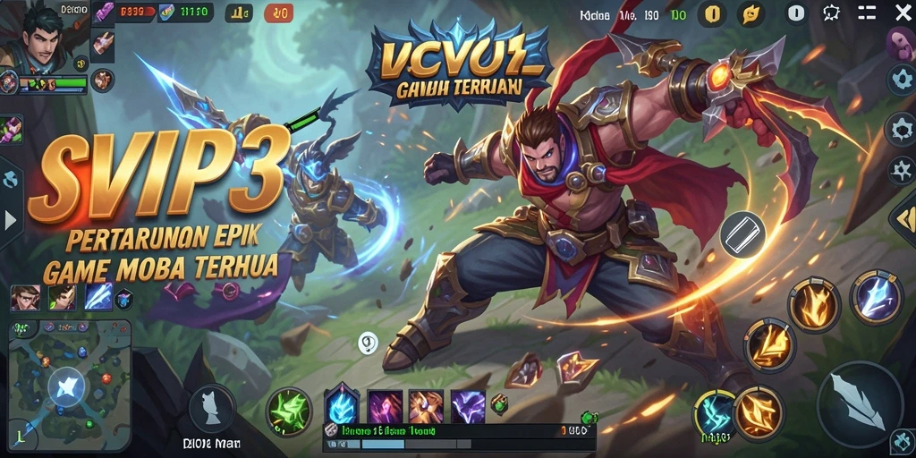 Screenshot menunjukkan pertarungan intens dalam game MOBA SVIP3.