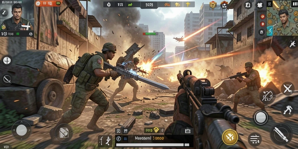 Tampilan gameplay intens dari V07 dalam mode TPS.